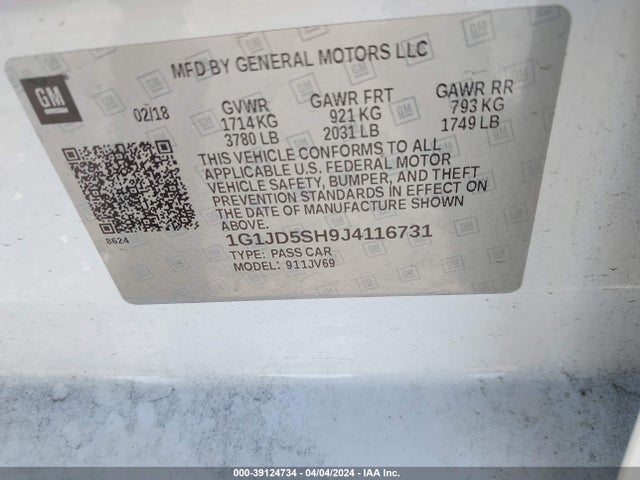 Chevrolet Sonic Lt Auto 2018 1G1JD5SH9J4116731 Image 9