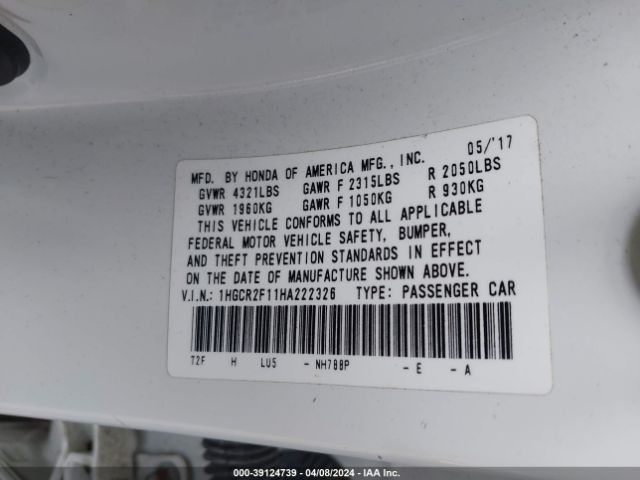1HGCR2F11HA222326 Honda Accord Sport Se