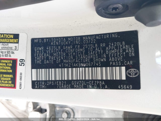 Toyota CAMRY TRD 2022 4T1KZ1AK9NU067745 Image 9