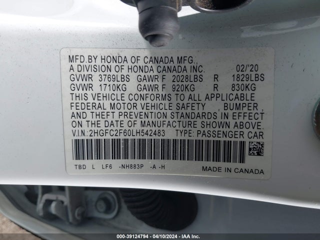 Honda Civic Lx 2020 2HGFC2F60LH542483 Image 9