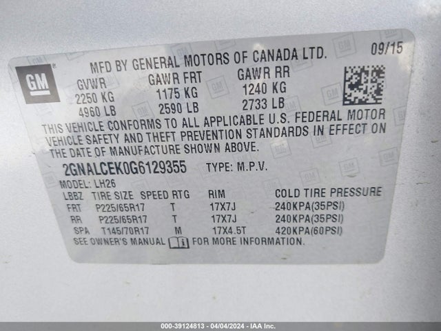 Chevrolet EQUINOX LT 2016 2GNALCEK0G6129355 Image 9