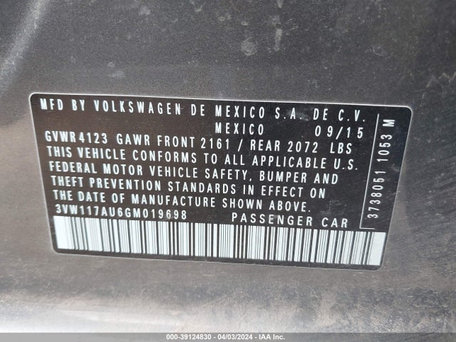 3VW117AU6GM019698 Volkswagen Golf Tsi S 4-door