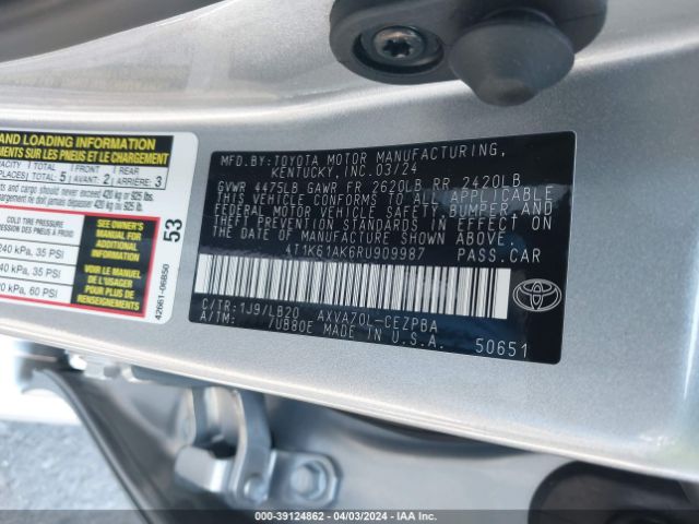 4T1K61AK6RU909987 Toyota CAMRY XSE