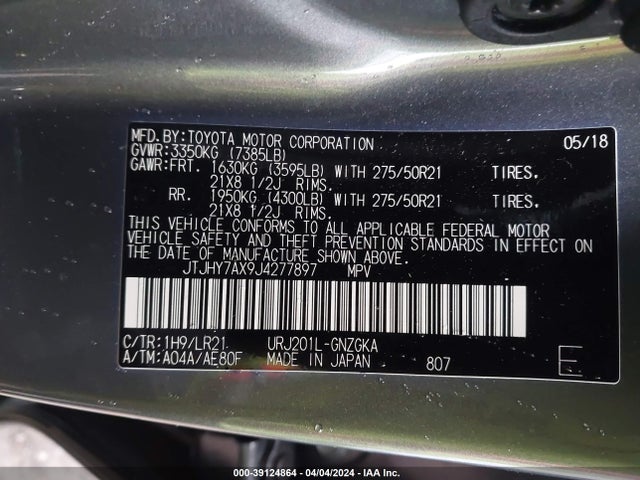 Lexus Lx 570 Three-row 2018 JTJHY7AX9J4277897 Image 9