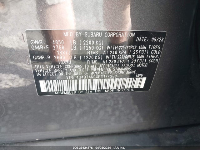 Subaru Outback Limited 2024 4S4BTANCXR3174383 Image 9