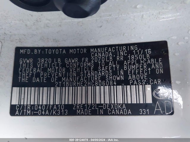 Toyota COROLLA L 2017 2T1BURHE2HC806084 Image 9