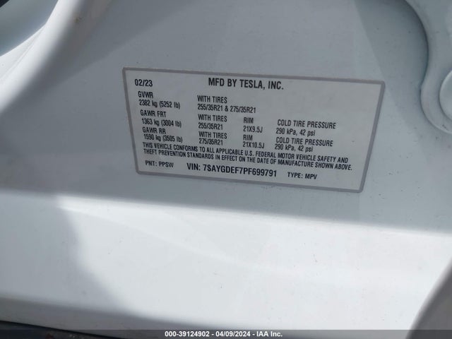 7SAYGDEF7PF699791 Tesla Model Y Awd/performance Dual Motor All-wheel Drive
