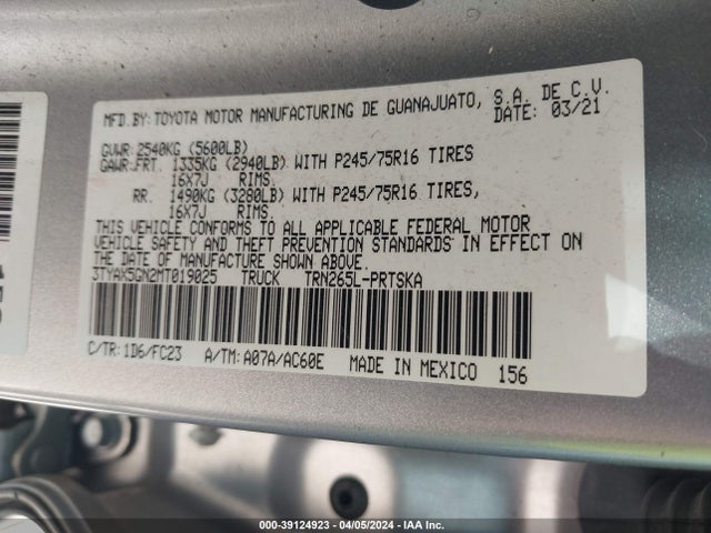 Toyota Tacoma Sr5 2021 3TYAX5GN2MT019025 Image 9