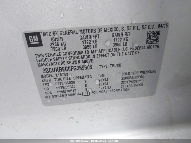 Chevrolet Silverado 1500 1lt 2015 3GCUKREC0FG359906 Image 9