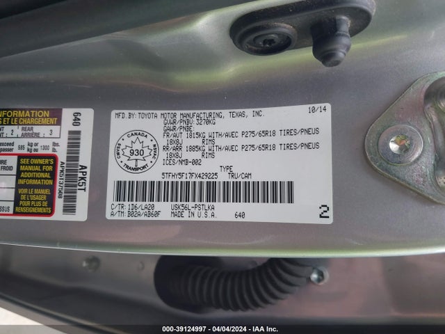5TFHY5F17FX429225 Toyota Tundra Limited 5.7l V8