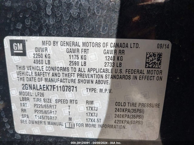 Chevrolet EQUINOX LS 2015 2GNALAEK7F1107871 Image 9
