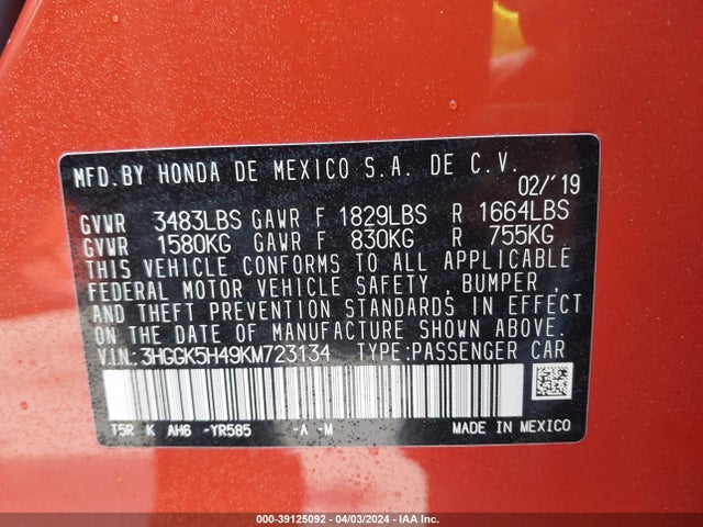 Honda FIT LX 2019 3HGGK5H49KM723134 Image 9