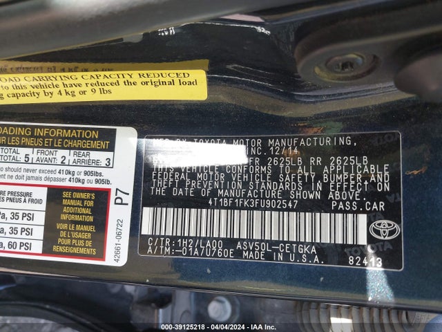 Toyota CAMRY XLE 2015 4T1BF1FK3FU902547 Image 9