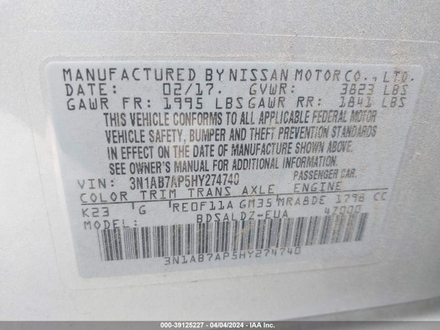 Nissan SENTRA SV 2017 3N1AB7AP5HY274740 Image 9