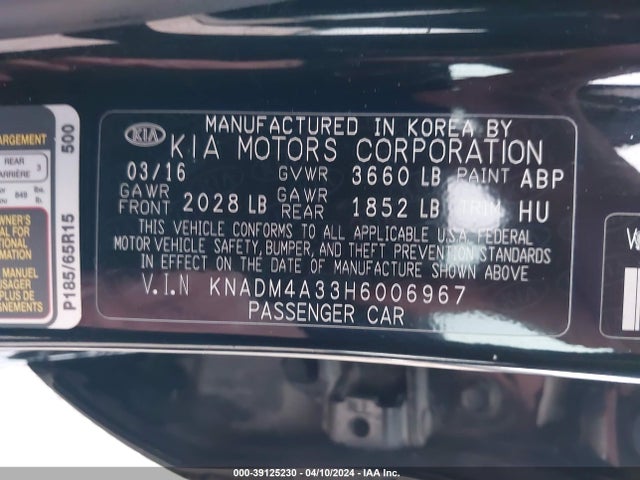 KIA RIO LX 2017 KNADM4A33H6006967 Image 9