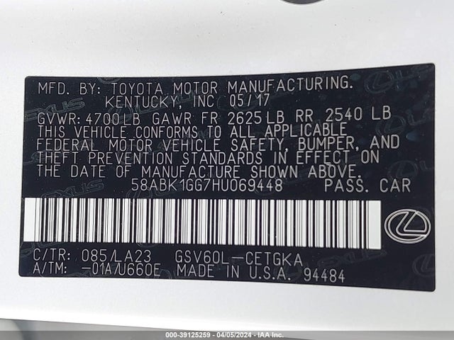Lexus ES 350 2017 58ABK1GG7HU069448 Image 9