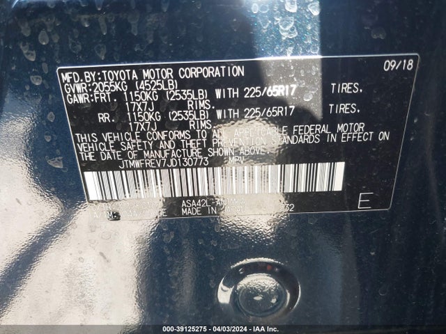 Toyota Rav4 Xle 2018 JTMWFREV7JD130773 Image 9