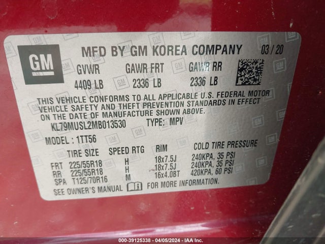 Chevrolet Trailblazer Awd Rs 2021 KL79MUSL2MB013530 Image 9
