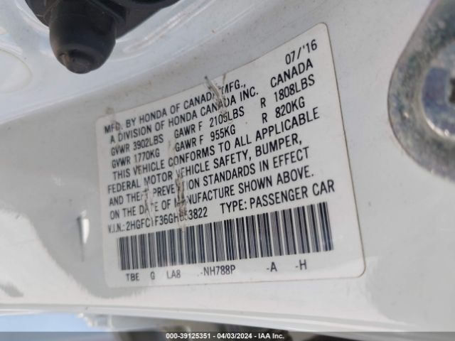 2HGFC1F36GH653822 Honda Civic Ex-t