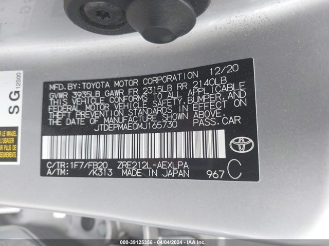 Toyota COROLLA LE 2021 JTDEPMAE0MJ165730 Image 9