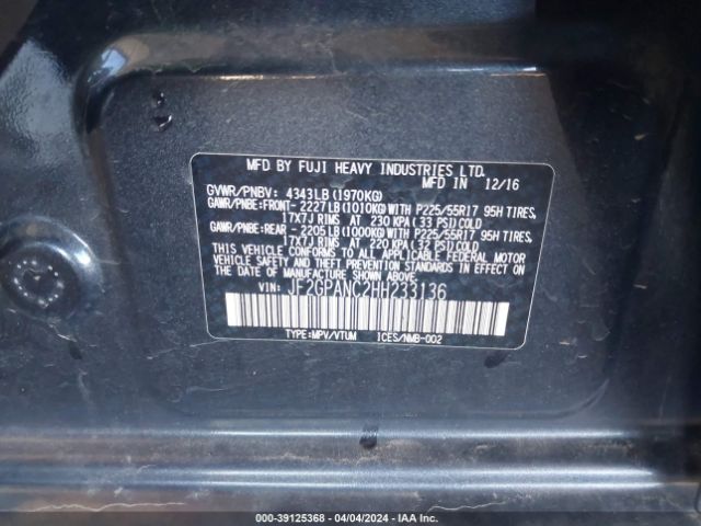 JF2GPANC2HH233136 Subaru Crosstrek 2.0i Limited