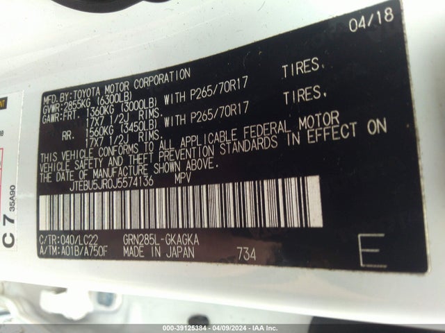 Toyota 4runner Trd Off Road 2018 JTEBU5JR0J5574136 Image 9