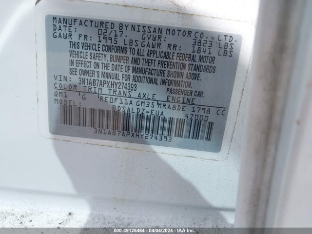 Nissan SENTRA SV 2017 3N1AB7APXHY274393 Image 9