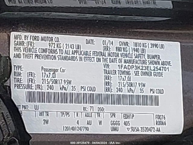Ford FOCUS SE 2014 1FADP3K23EL254701 Image 9