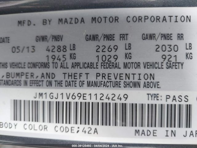 JM1GJ1V69E1124249 Mazda Mazda6 I Touring