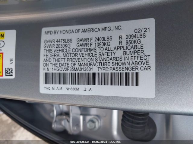 1HGCV2F35MA013601 Honda Accord Sport 2.0t