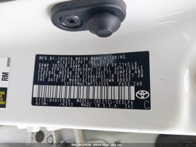 Toyota COROLLA LE 2021 5YFEPMAE1MP253505 Image 9