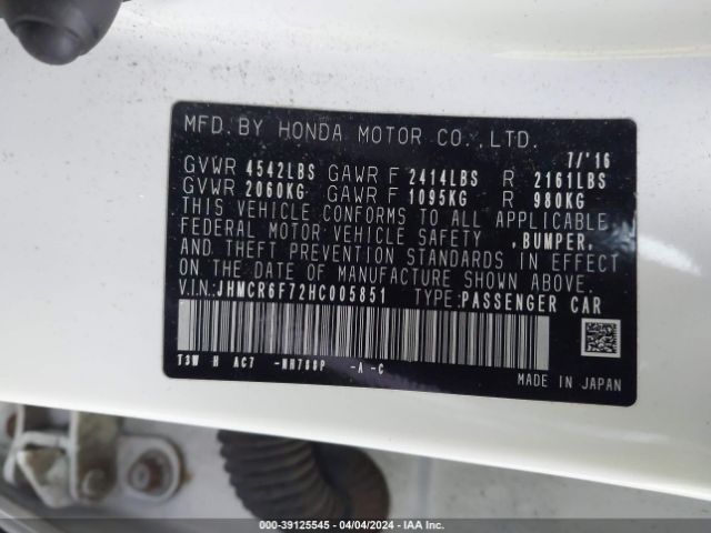 JHMCR6F72HC005851 Honda Accord Hybrid Touring