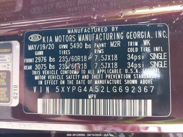 KIA Sorento 3.3l Lx 2020 5XYPG4A52LG692367 Image 9