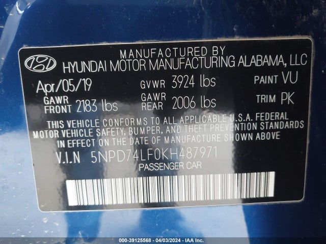 Hyundai ELANTRA SE 2019 5NPD74LF0KH487971 Image 9