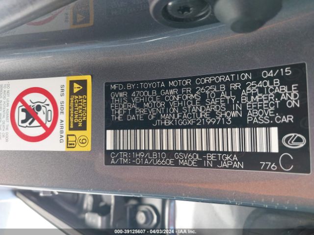 JTHBK1GGXF2199713 Lexus ES 350