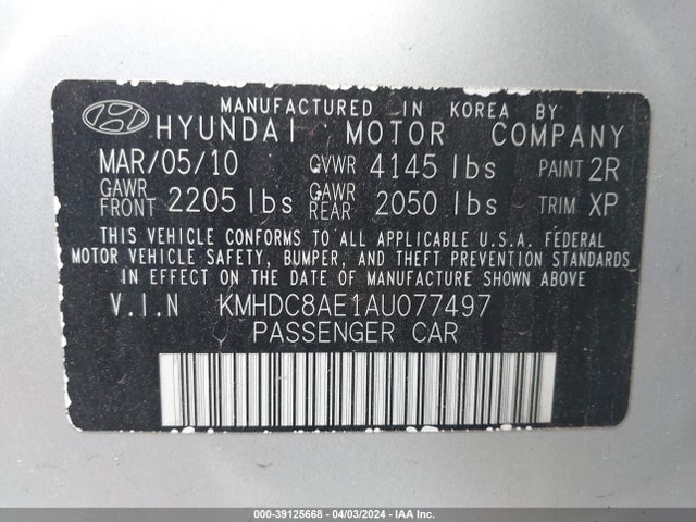 Aukcja sprzedaży 2010 Hyundai Elantra Touring Se, vin: KMHDC8AE1AU077497, numer aukcji: 39125668
