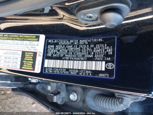 Toyota CAMRY SE 2017 4T1BF1FK3HU679672 Image 9