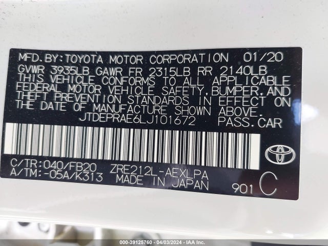 Toyota COROLLA LE 2020 JTDEPRAE6LJ101672 Image 9