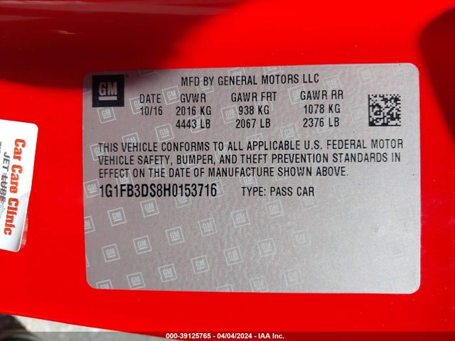 Chevrolet Camaro 1lt 2017 1G1FB3DS8H0153716 Image 9