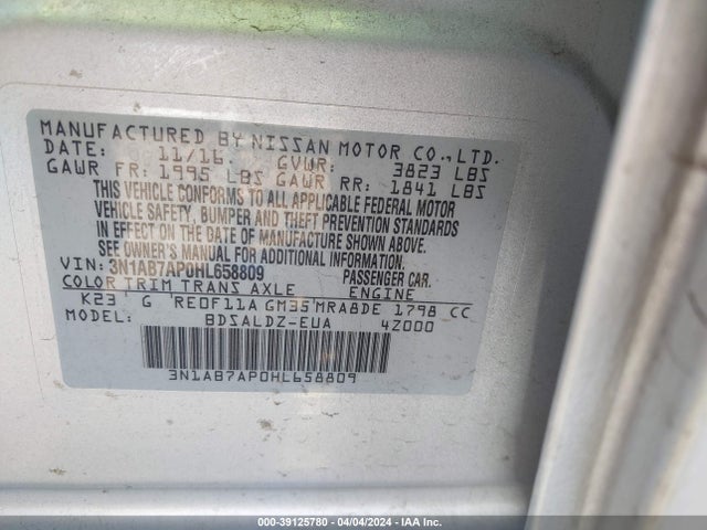 Nissan SENTRA SV 2017 3N1AB7AP0HL658809 Image 9