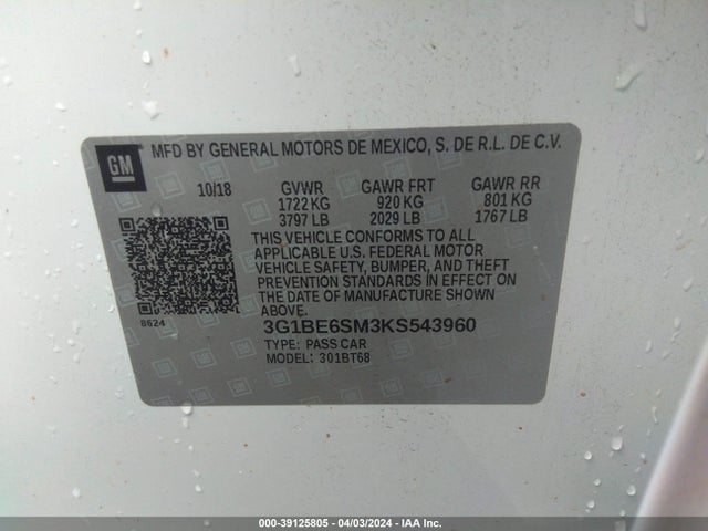 Chevrolet CRUZE LT 2019 3G1BE6SM3KS543960 Image 9