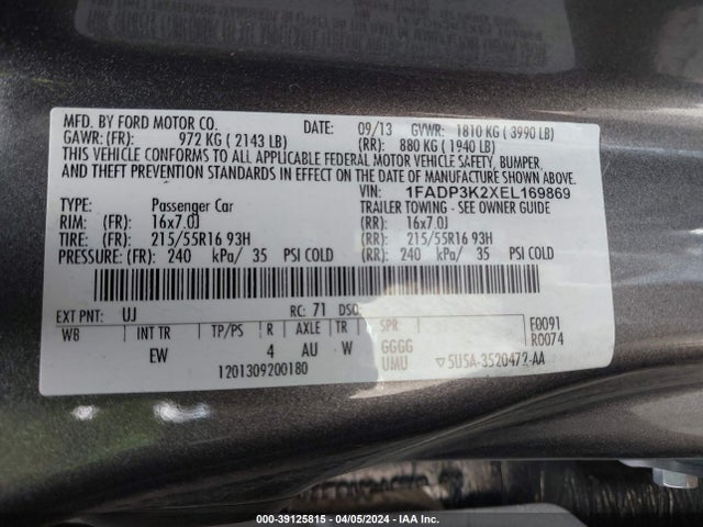 Ford FOCUS SE 2014 1FADP3K2XEL169869 Image 9