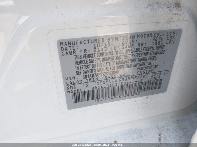 Nissan SENTRA S 2019 3N1AB7AP2KY243890 Image 9