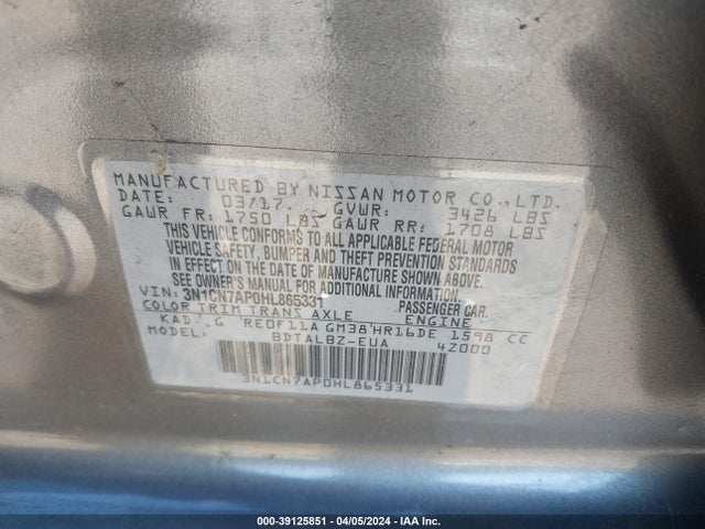 Nissan Versa 1.6 Sv 2017 3N1CN7AP0HL865331 Image 9