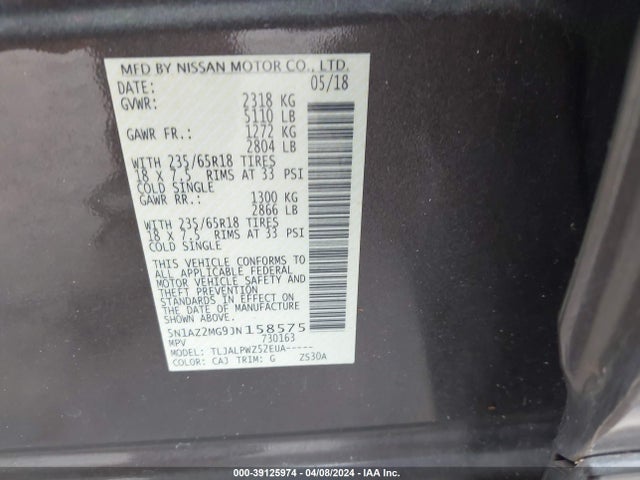 Nissan MURANO S 2018 5N1AZ2MG9JN158575 Image 9