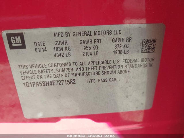 Chevrolet Cruze Ls Auto 2014 1G1PA5SH4E7271582 Image 9