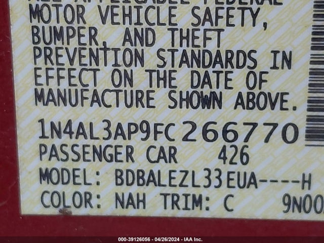 Nissan Altima 2.5 S 2015 1N4AL3AP9FC266770 Image 9
