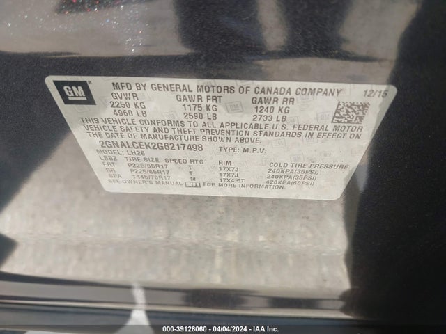 Chevrolet EQUINOX LT 2016 2GNALCEK2G6217498 Image 9