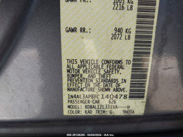 Nissan Altima 2.5 Sv 2015 1N4AL3AP8FC140478 Image 9