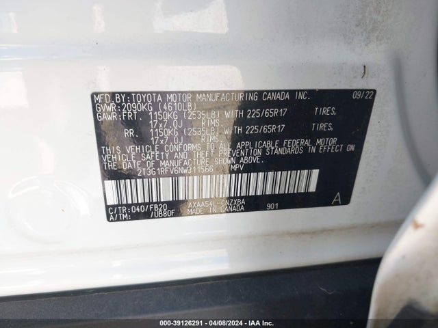 Toyota RAV4 LE 2022 2T3G1RFV6NW311566 Image 9